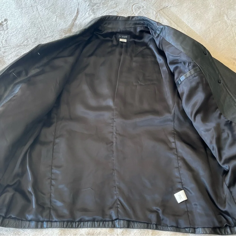 J. Crew Black Leather Car Coat Men's M Button-Up Collar Pockets Lightly Lined